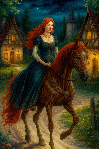 Sarah à cheval, nuit