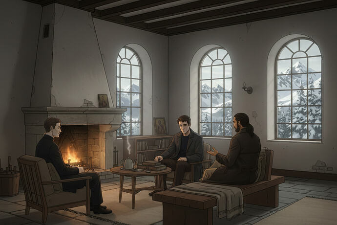Trois hommes discutent