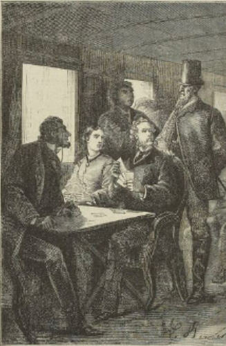 Le Tour du monde en 80 jours, Phileas, Aouda et l'inspecteur Fix jouent au whist dans le train pour New York