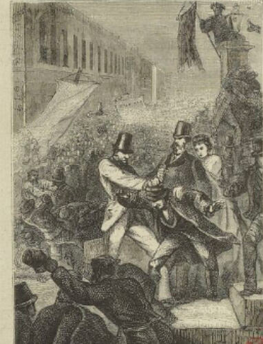 Le Tour du monde en 80 jours, Phileas Fogg, Aouda et l'inspecteur Fix à San Francisco
