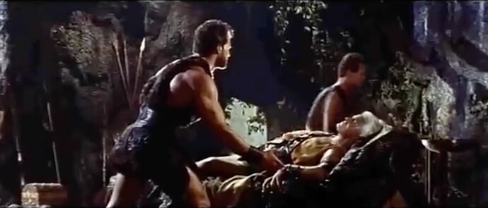 Hercule, Chiron et Jason dans la grotte où se trouve Chiron